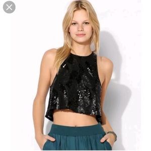 UO Pins and needles black sequin crop top